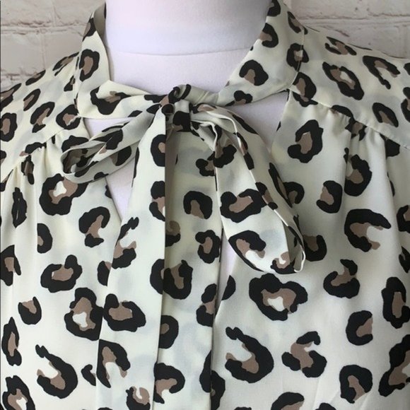 Monteau Leopard Print Cold Shoulder Blouse with Draped Bow Neckline – Size Small - Picture 3 of 7
